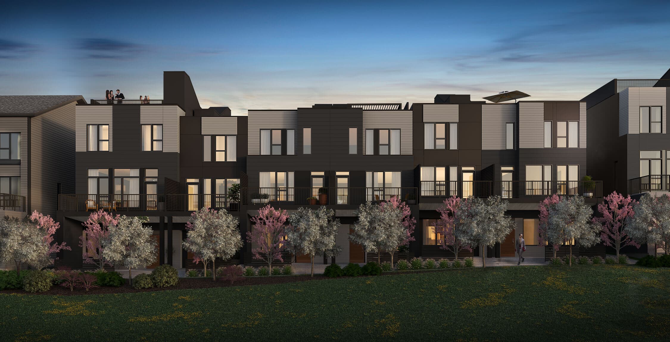 An exterior rendering of block 9 in Crown Park by Brookfield Residential