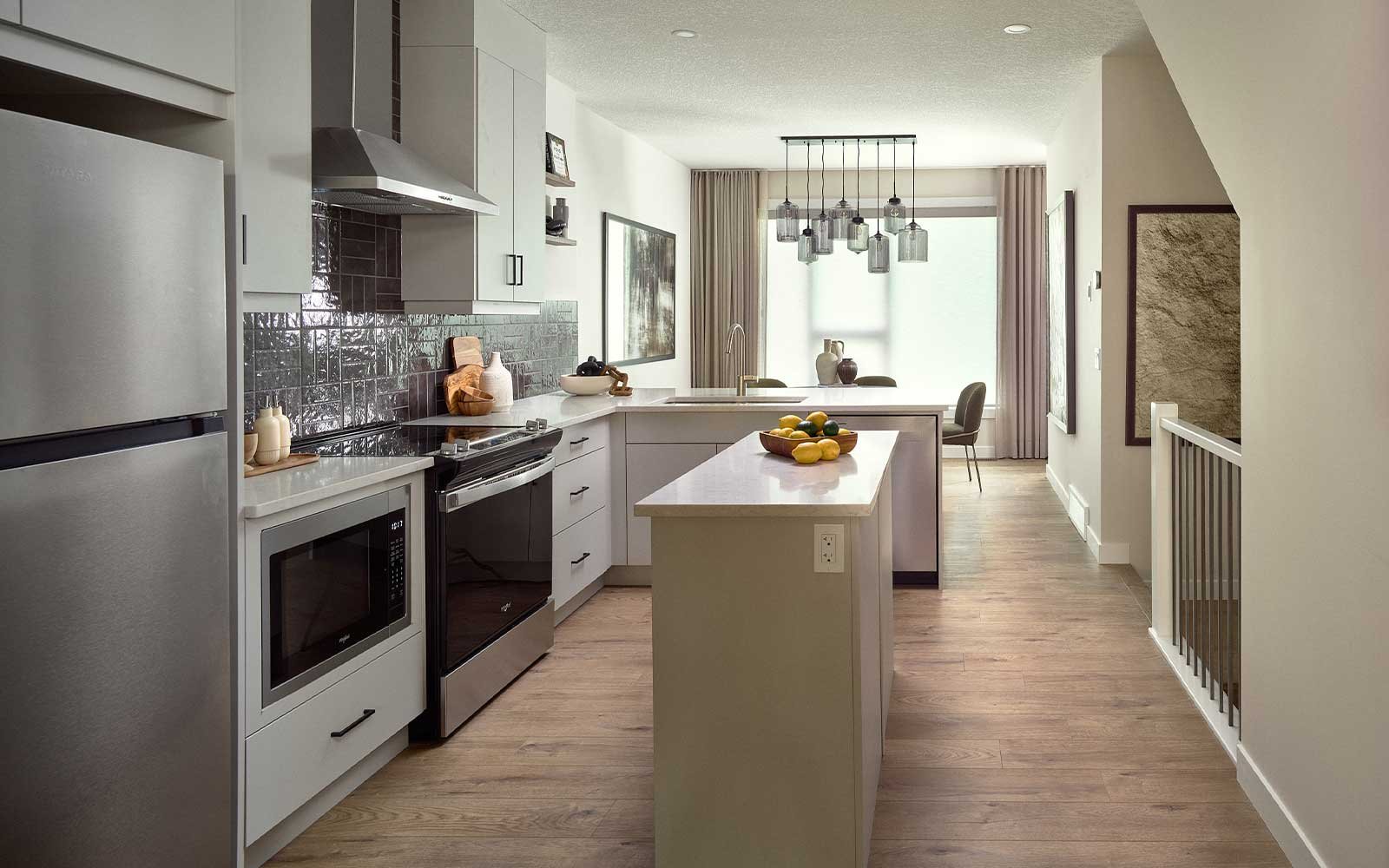 A photo of the kitchen in the Alameda show home in Crown Park by Brookfield Residential