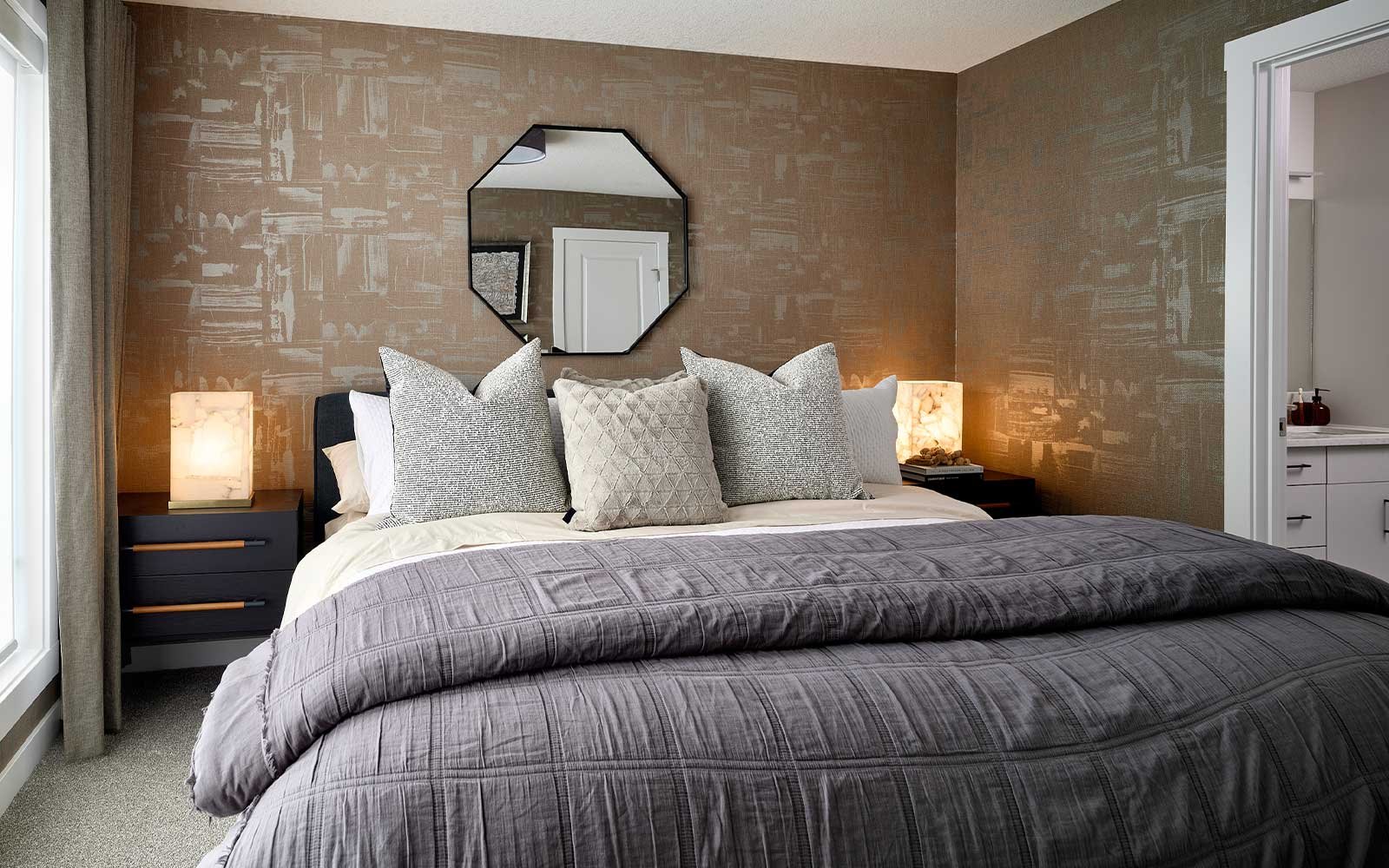 A photo of the primary bedroom in the Alameda show home in Crown Park by Brookfield Residential