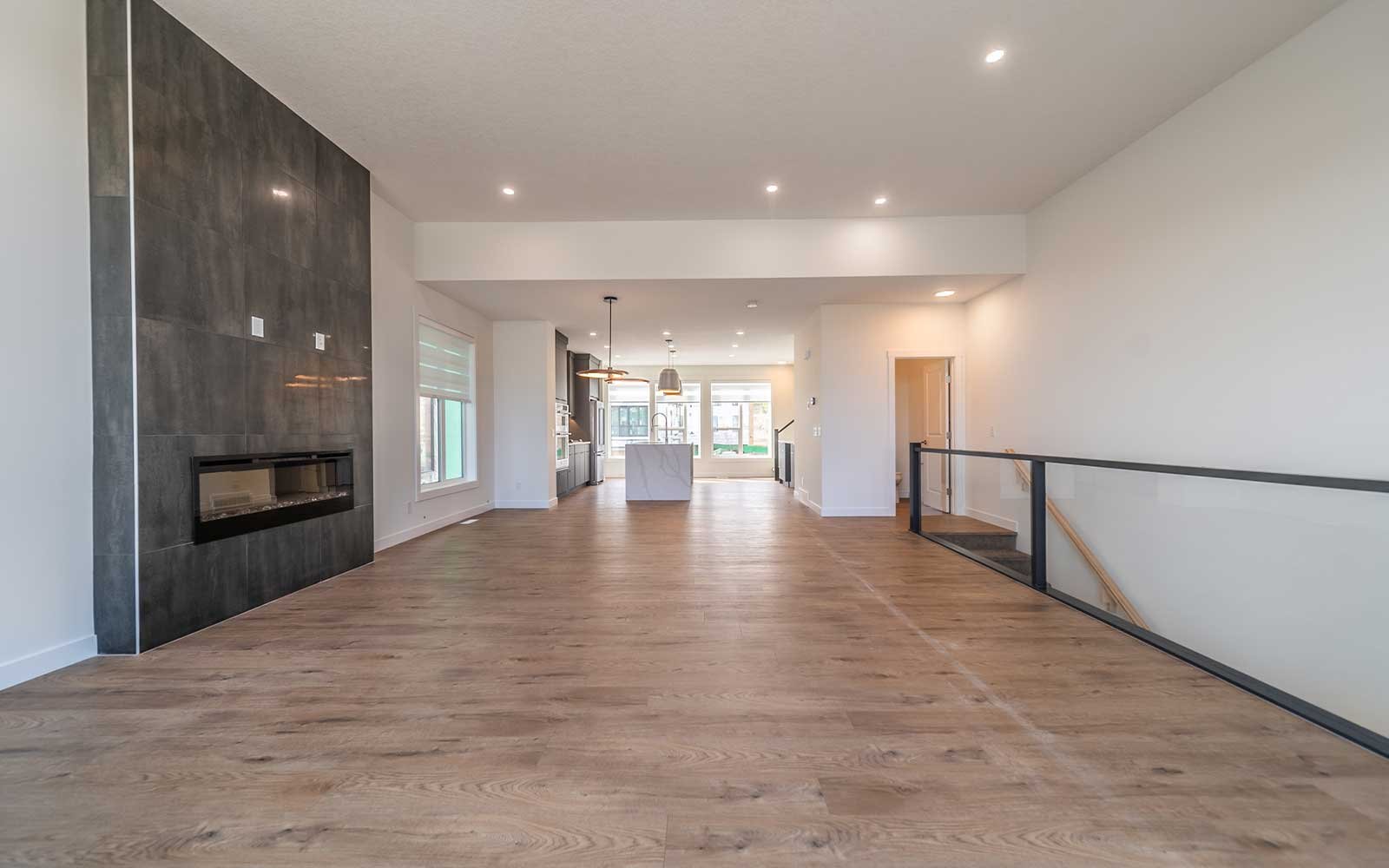 A photo of the great room of the Stanley model townhome in Calgary by Brookfield Residential