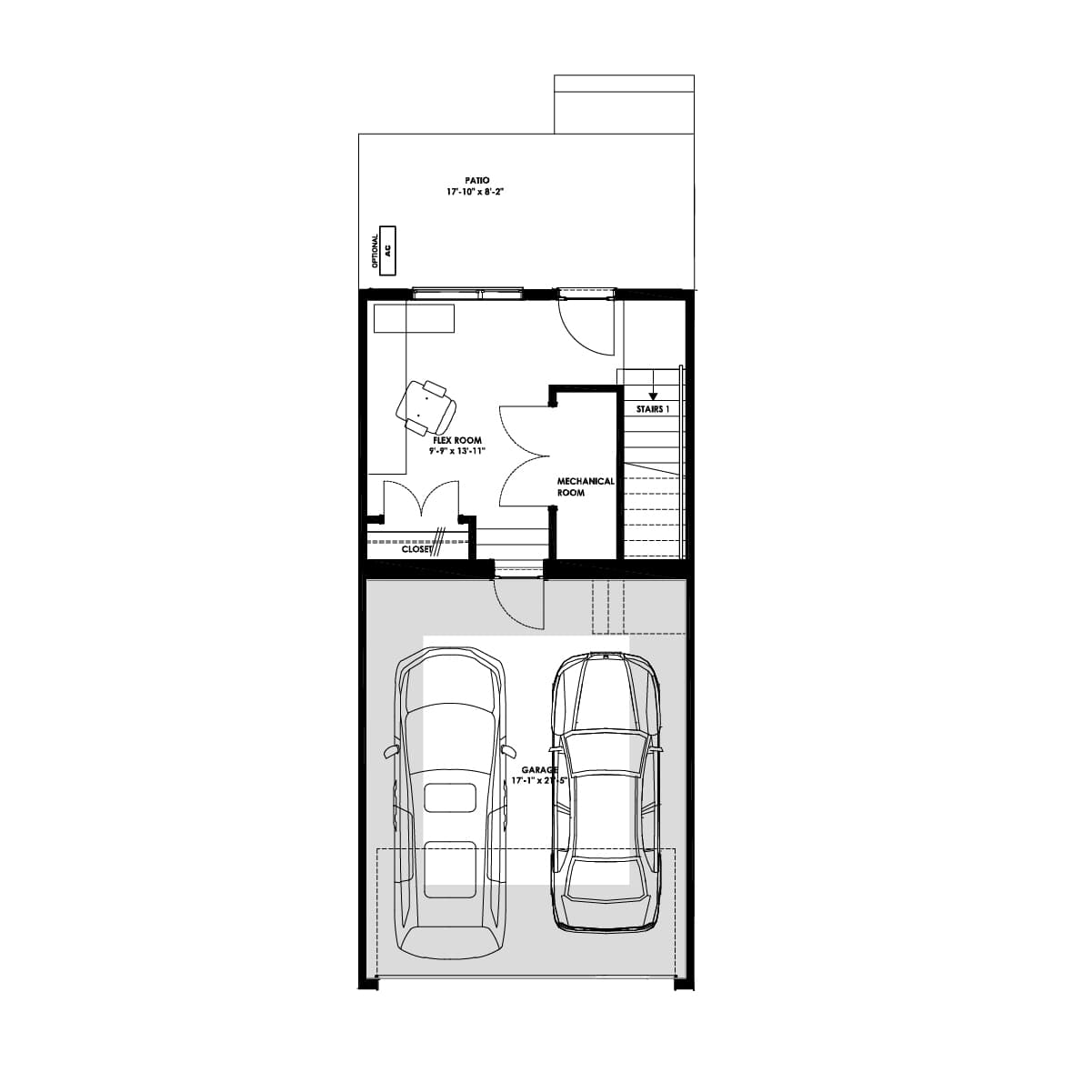 A blackline drawing of the Gallardia floorplan at Rhythm in Taza Park by Brookfield Residential