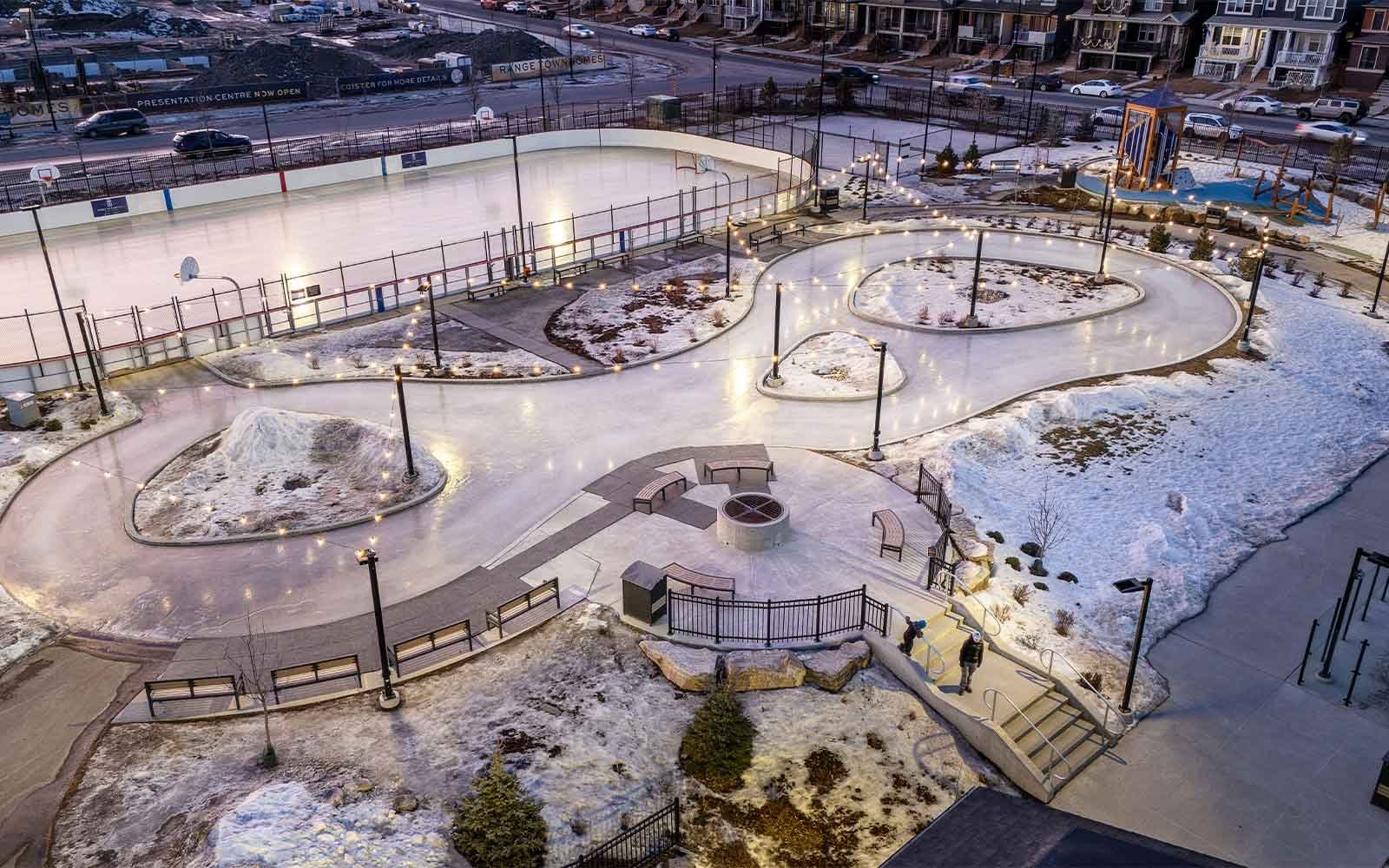 Photo of the skating rink at The Lodge in Rockland Park by Brookfield Residential