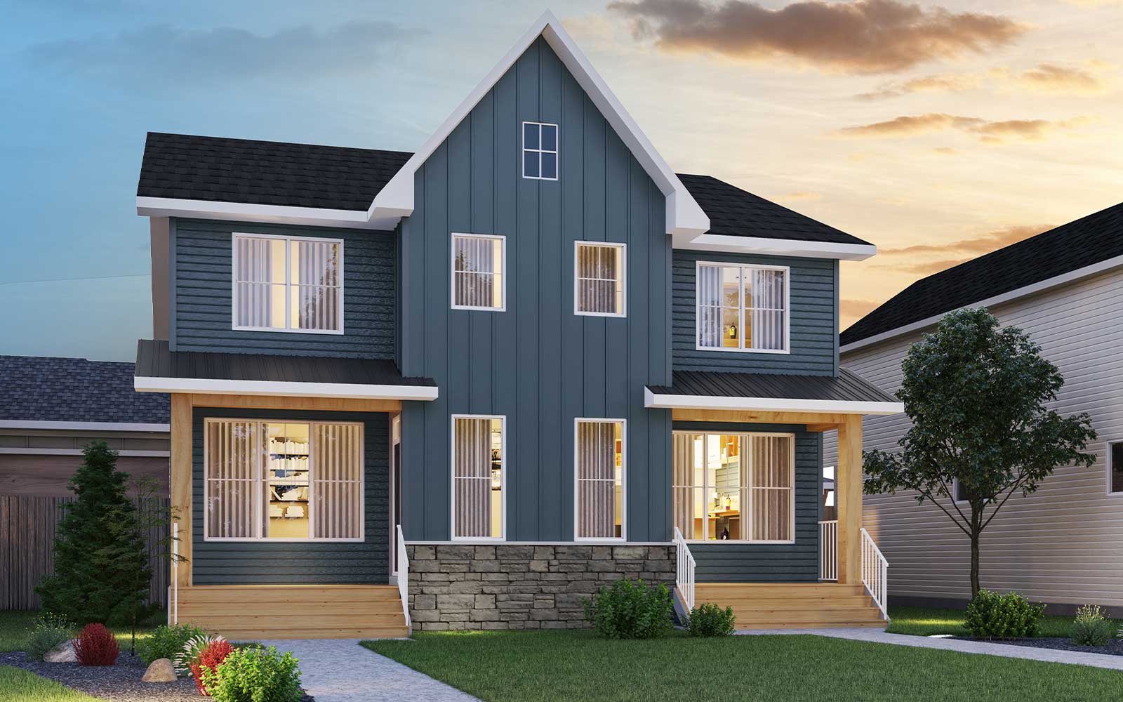 Exterior rendering of the Wicklow Farmhouse model by Brookfield Residential