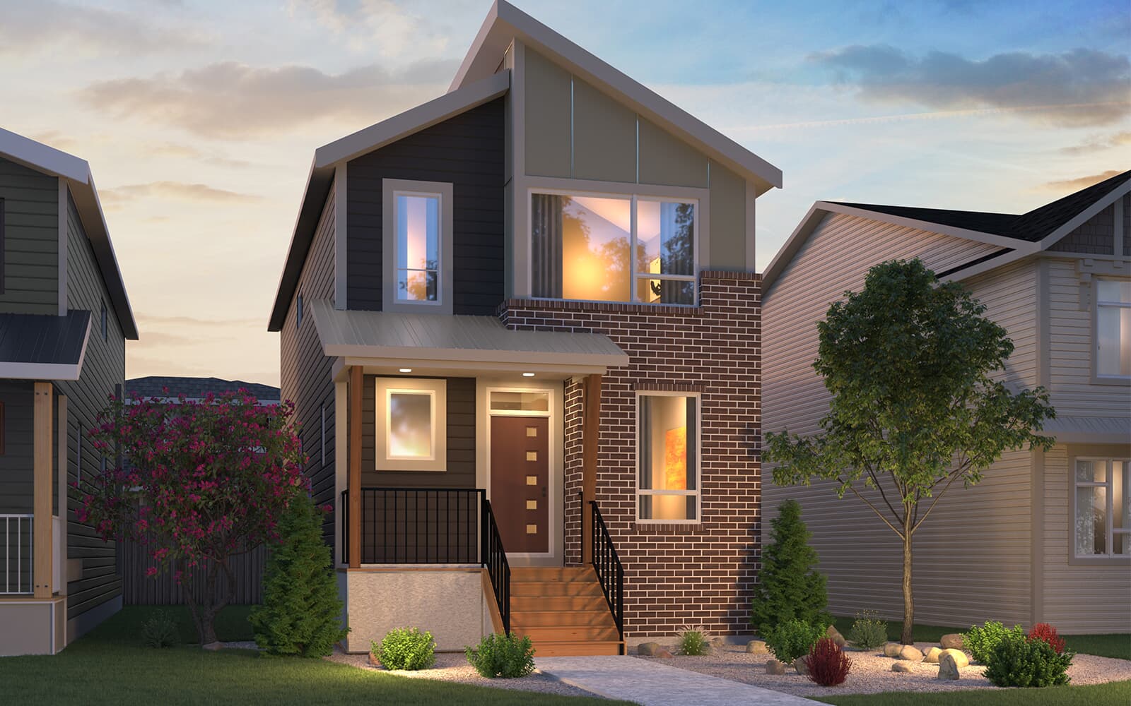 Exterior view of the Carlisle 2 Contemporary plan by Brookfield Residential in Calgary.