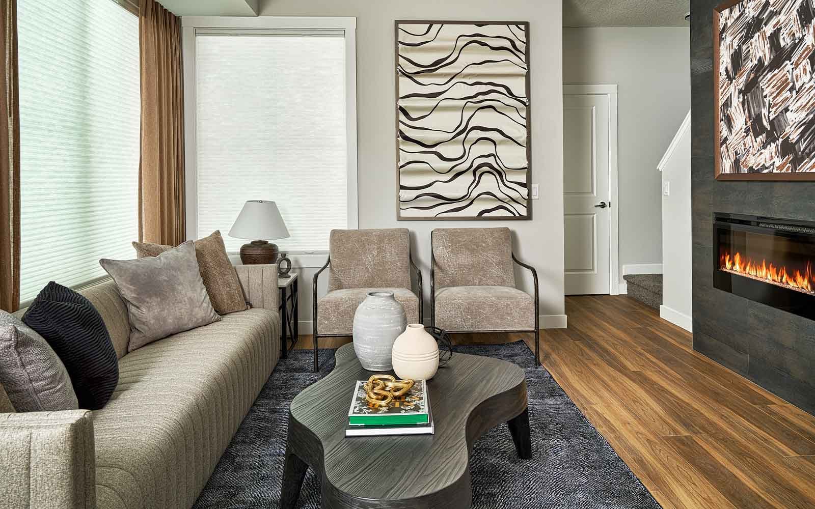 A photo of the great room of the Brubeck townhome model in Calgary by Brookfield Residential