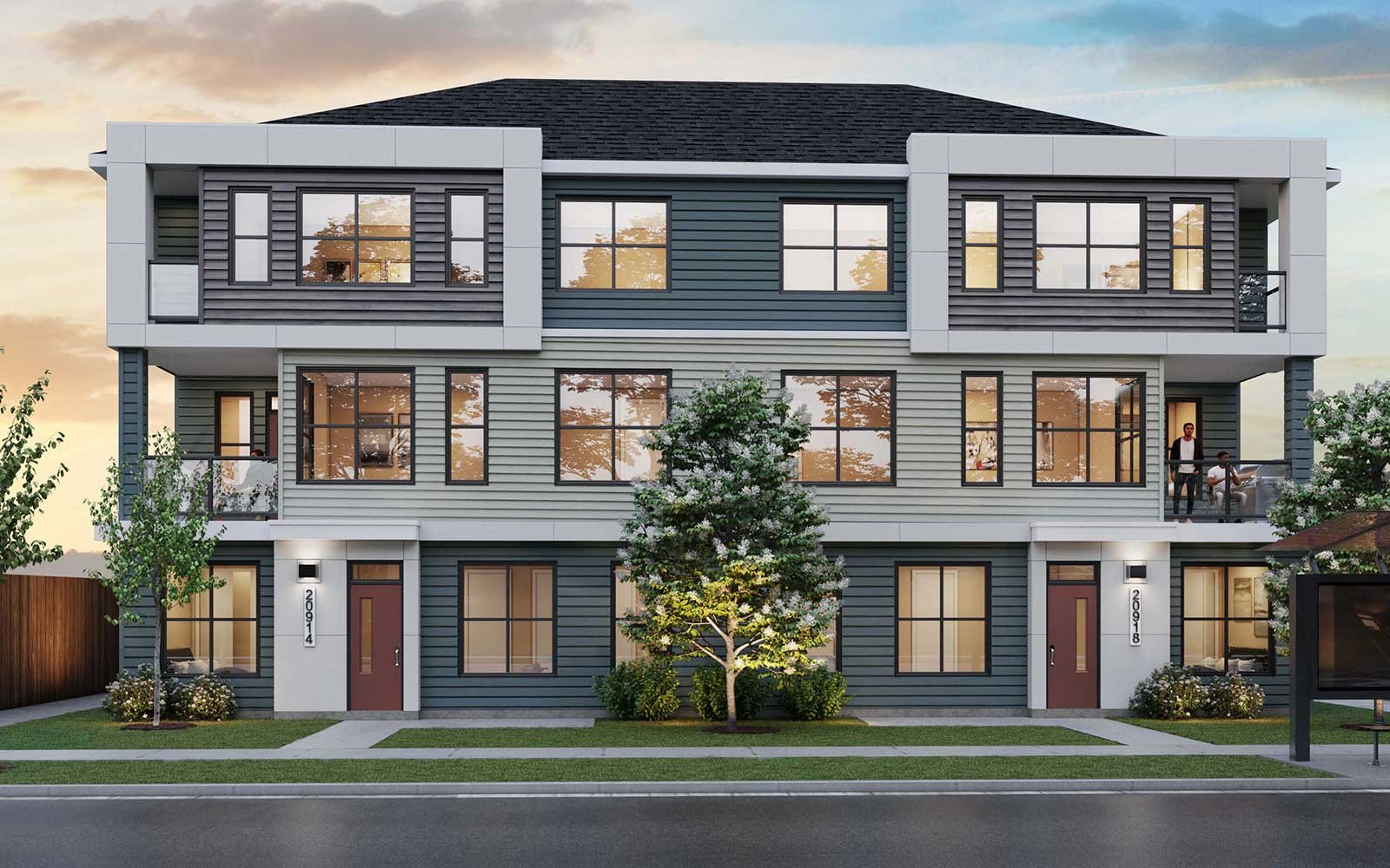 Exterior rendering of the Brightside townhomes in Seton by Brookfield Residential