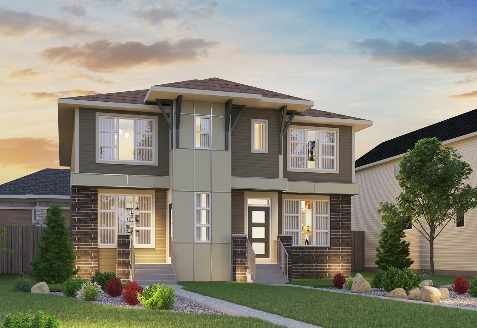 Exterior view of a Prairie Elevation model by Brookfield Residential in Calgary.