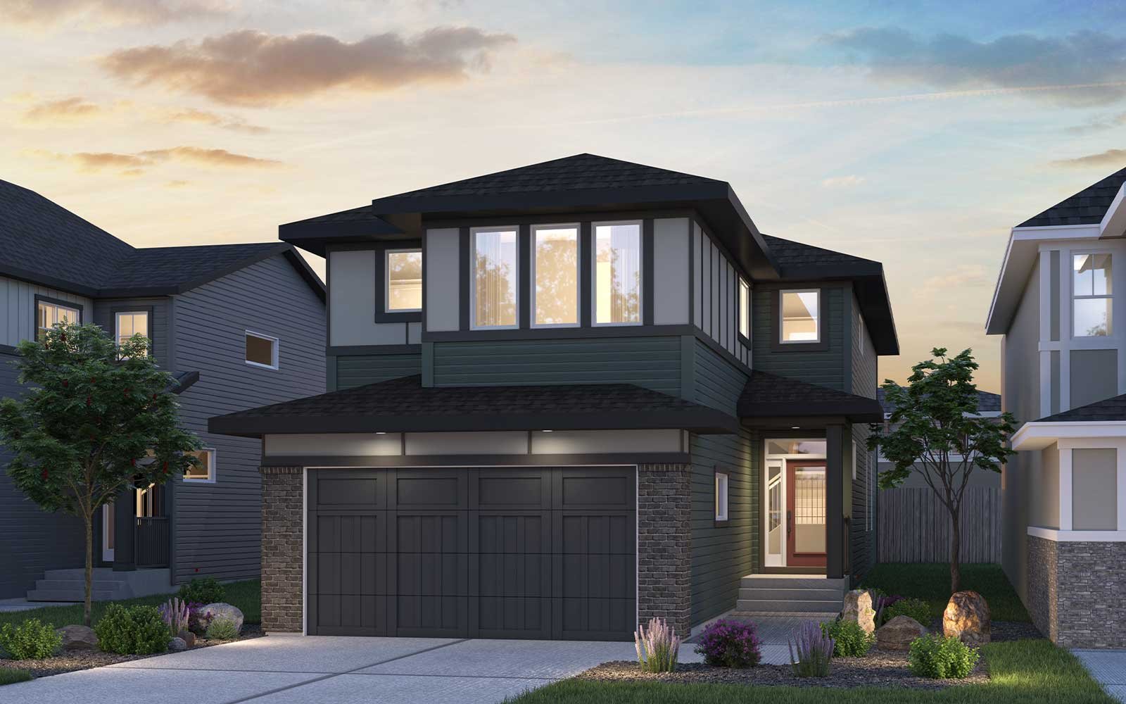 Columbia 26 - Prairie An exterior rendering of the Prairie style of the Columbia 26 model by Brookfield Residential