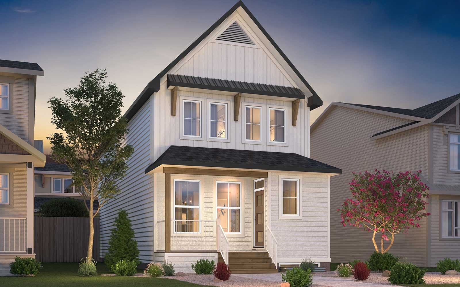 Oxford - Farmhouse An exterior rendering of the Farmhouse style of the Oxford model by Brookfield Residential