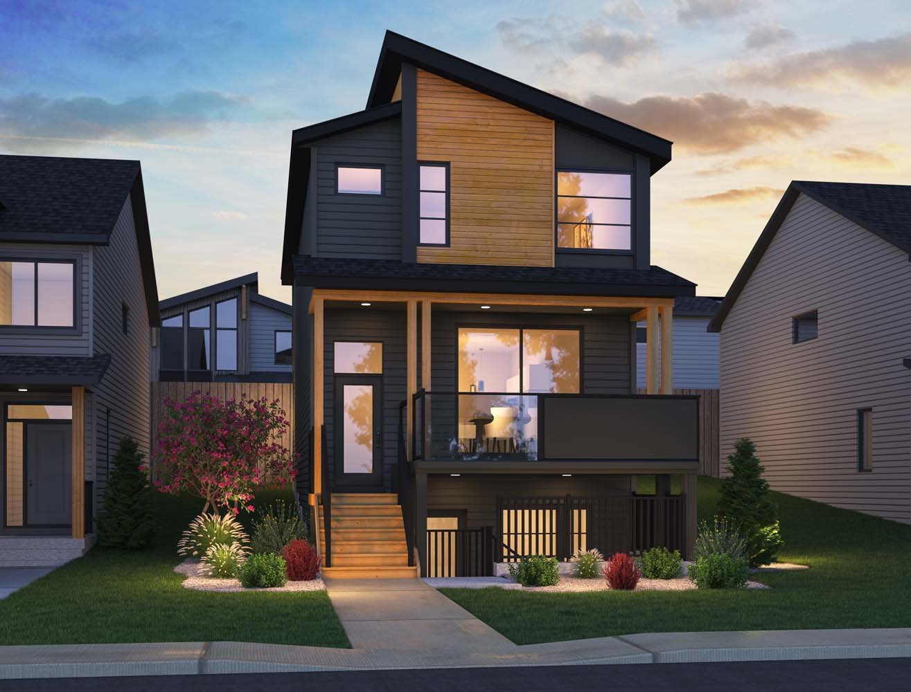 A rendering of the Rustic Contemporary exterior of the Laurel 2 model by Brookfield Residential