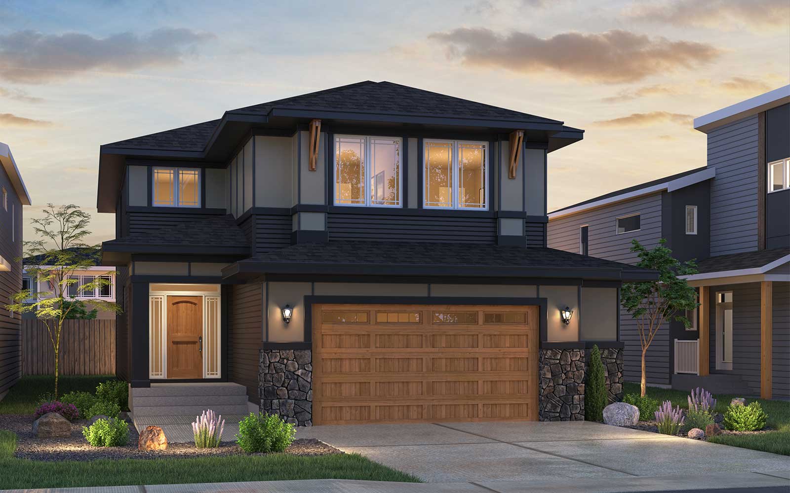 A rendering of the Prairie exterior of the Palermo estate model in Calgary by Brookfield Residential
