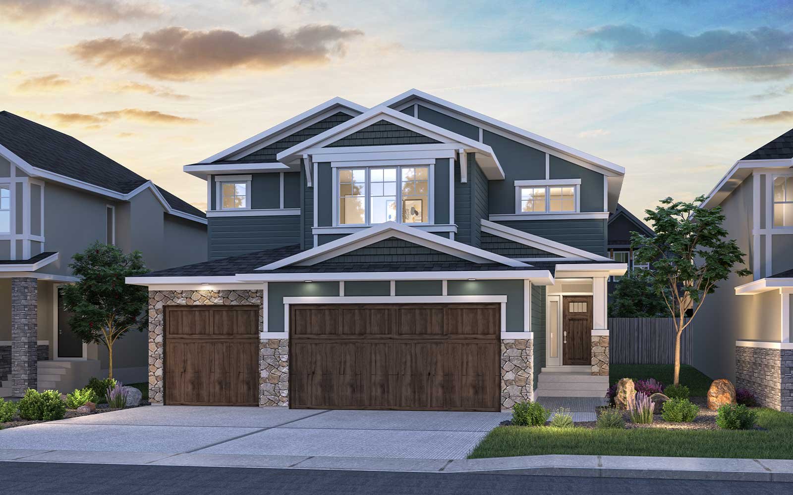 Lucca - Craftsman An exterior rendering of the Craftsman style of the Lucca model by Brookfield Residential