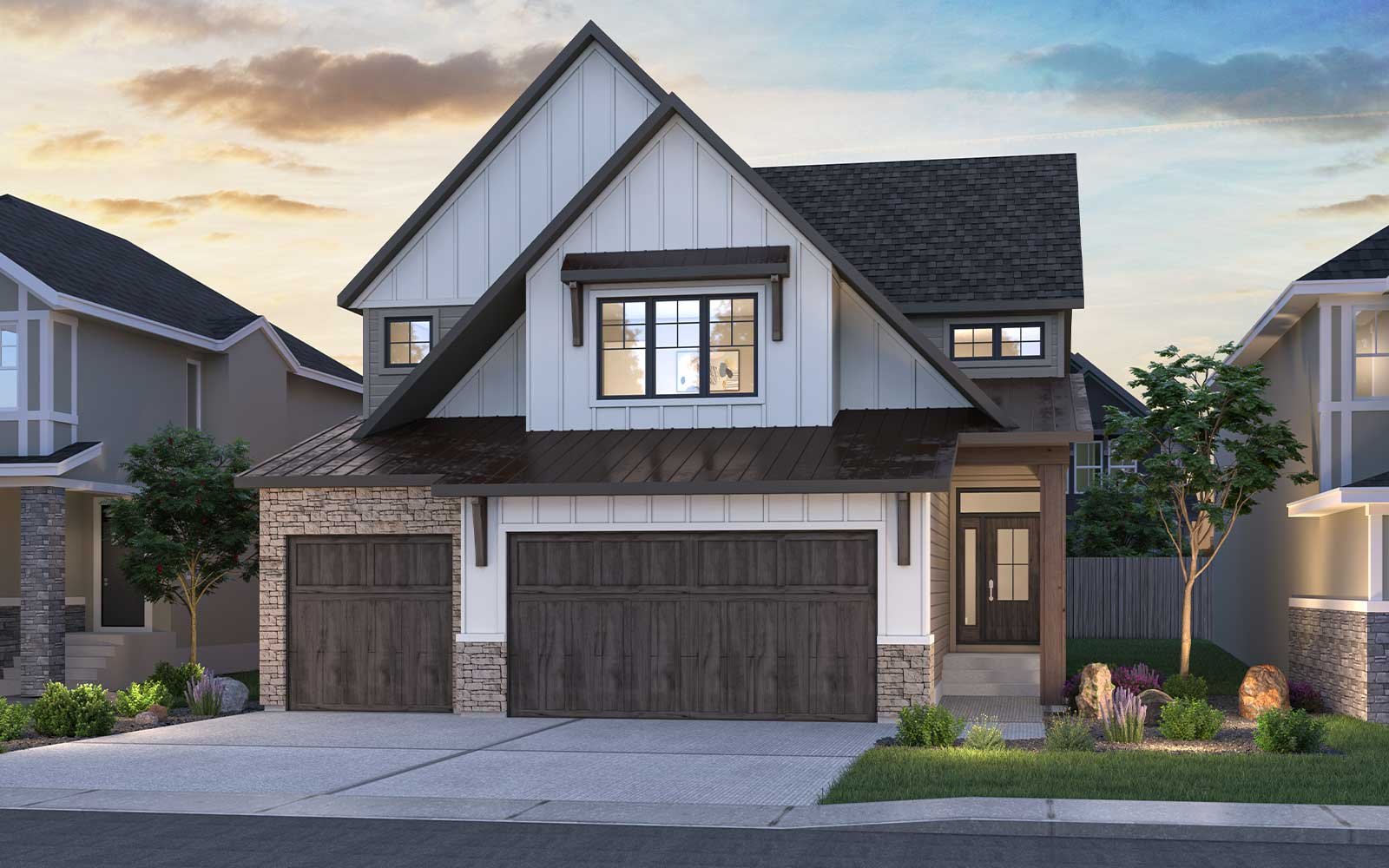 Lucca - Farmhouse An exterior rendering of the Farmhouse style of the Lucca model by Brookfield Residential