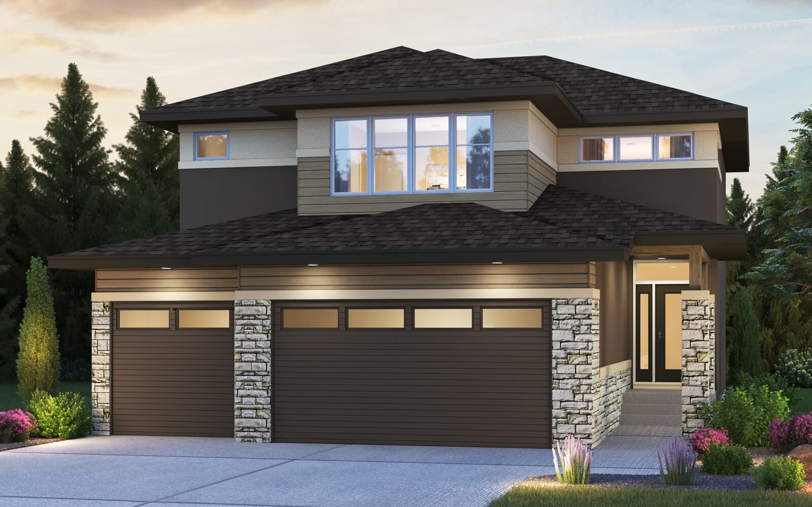 Lucca - Prairie An artist's rendering of the prairie elevation of the Lucca flooplan by Brookfield Residential