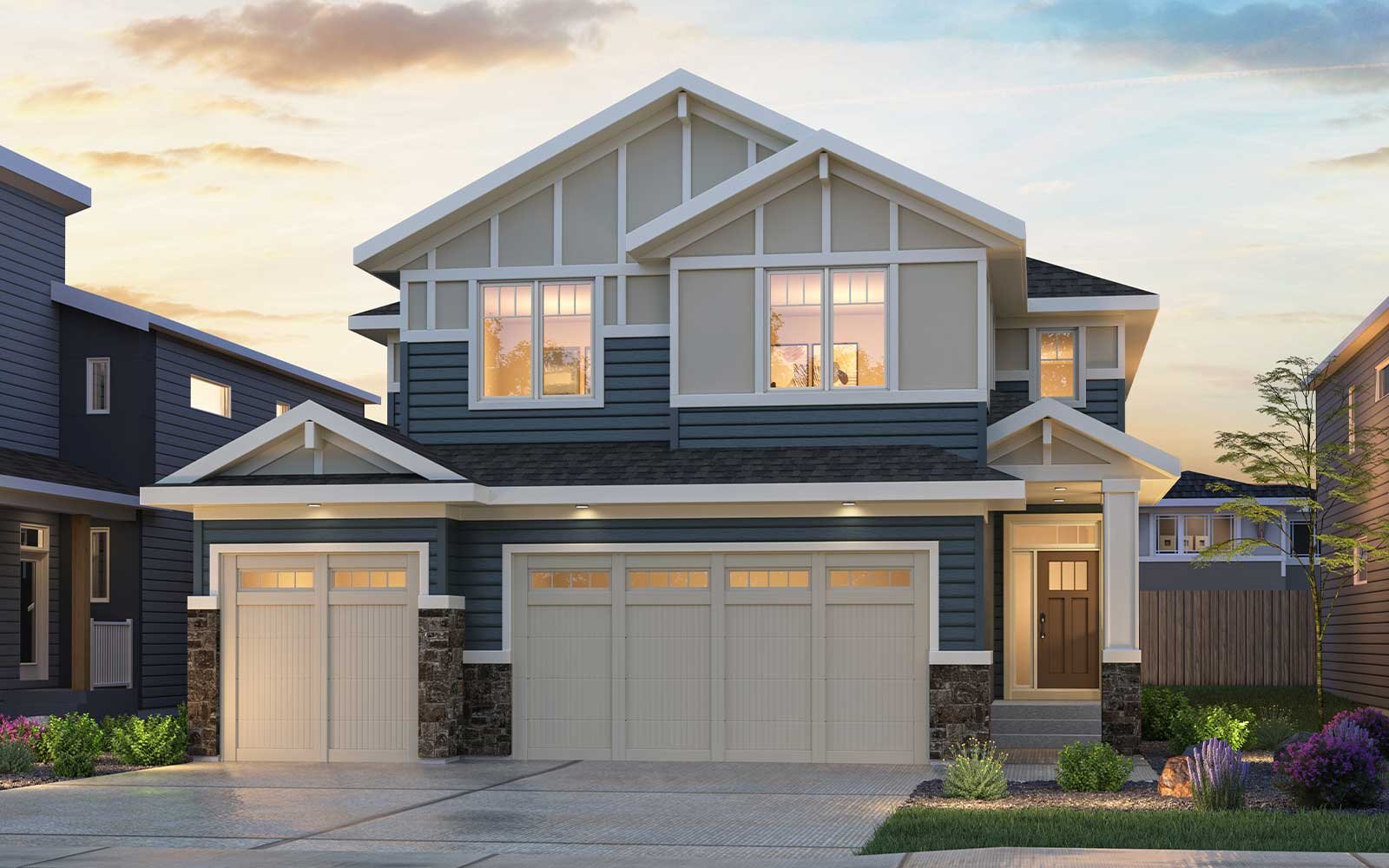 Matera 36 - Arts and Crafts An exterior rendering of the Arts and Crafts style of the Matera estate model by Brookfield Residential