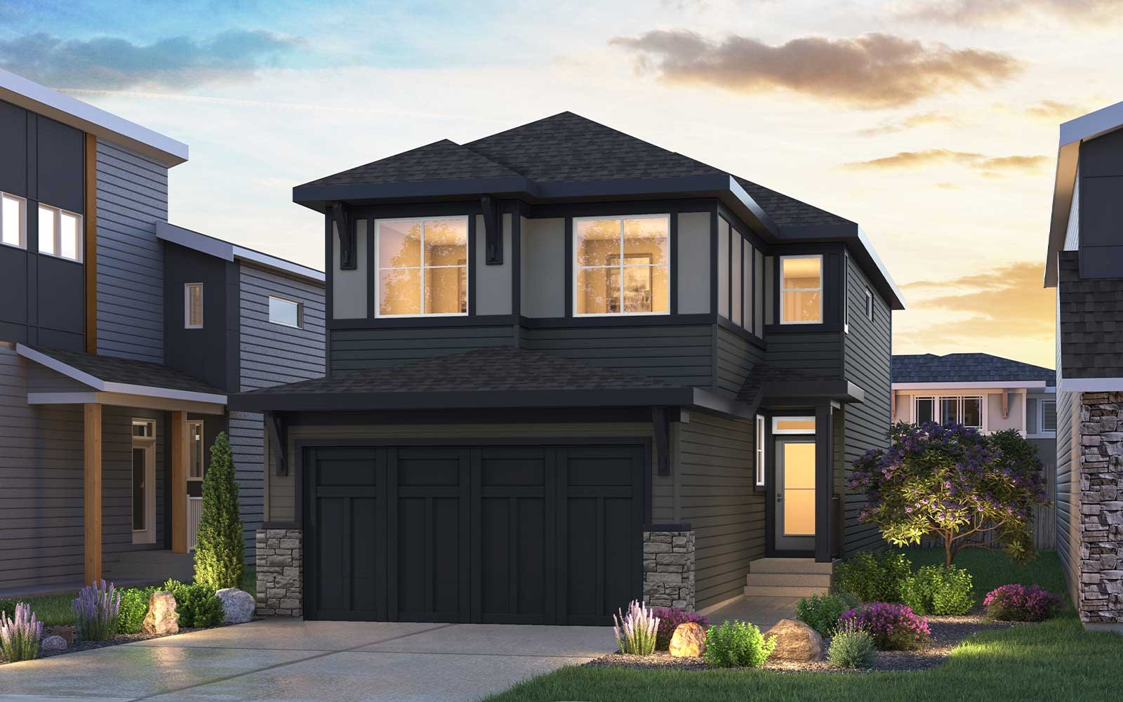 Exterior rendering of the Contemporary style of the Amery 24 model by Brookfield Residential