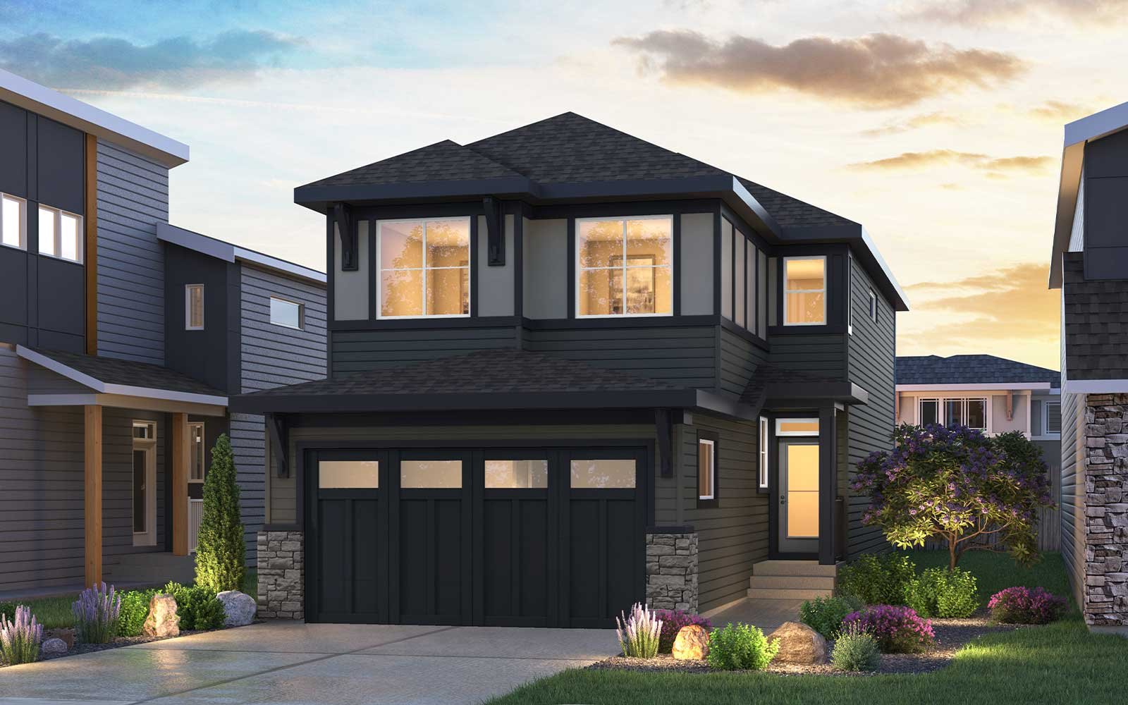 Exterior rendering of the Contemporary style of the Amery 24 model by Brookfield Residential