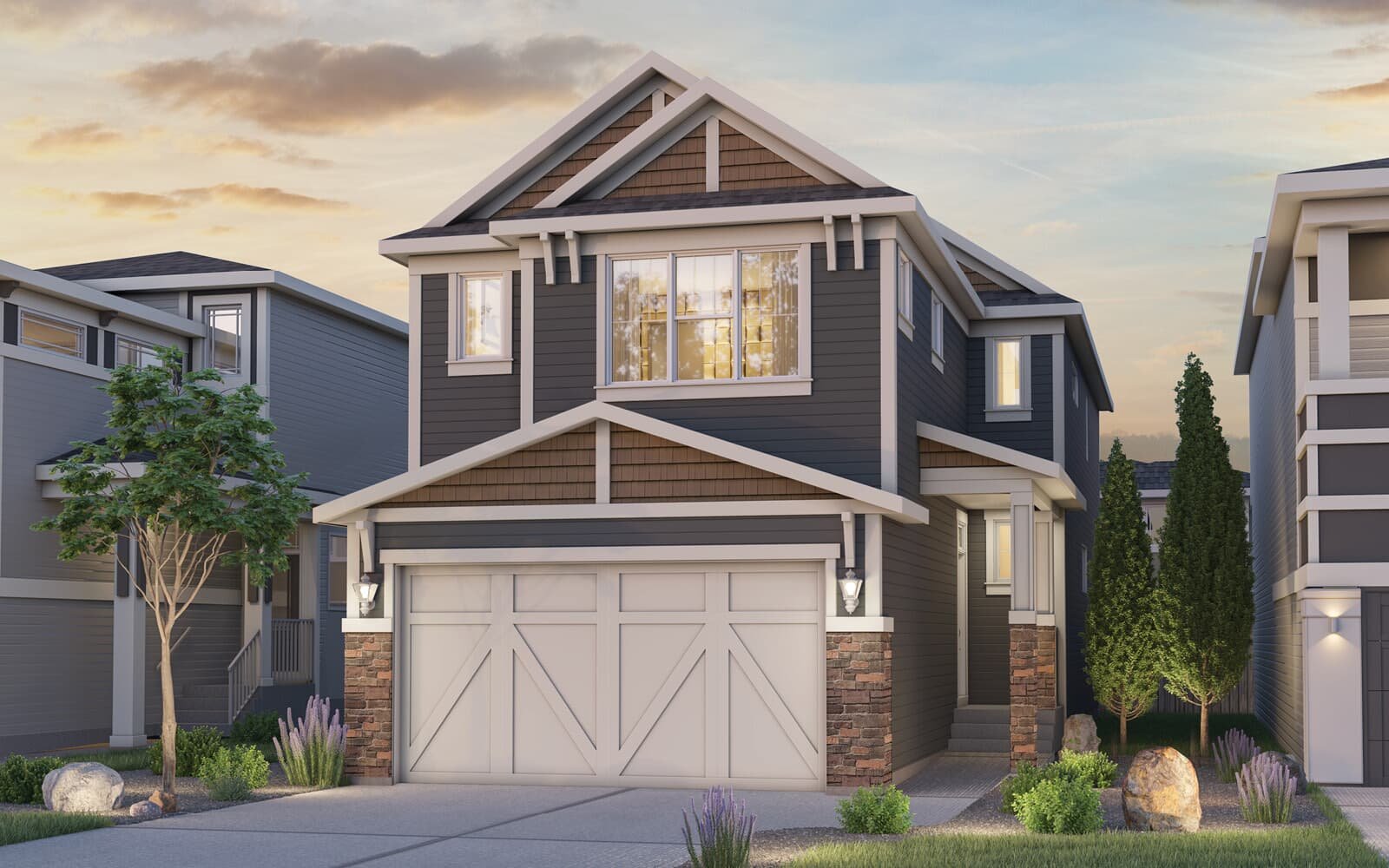 Exterior rendering of the Purcell 2 Arts & Crafts by Brookfield Residential in Calgary.