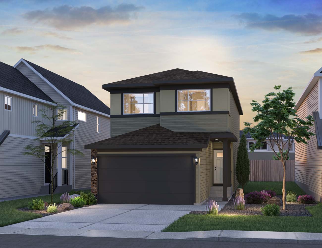An exterior rendering of the Prairie style of the Rundle 22 model by Brookfield Residential