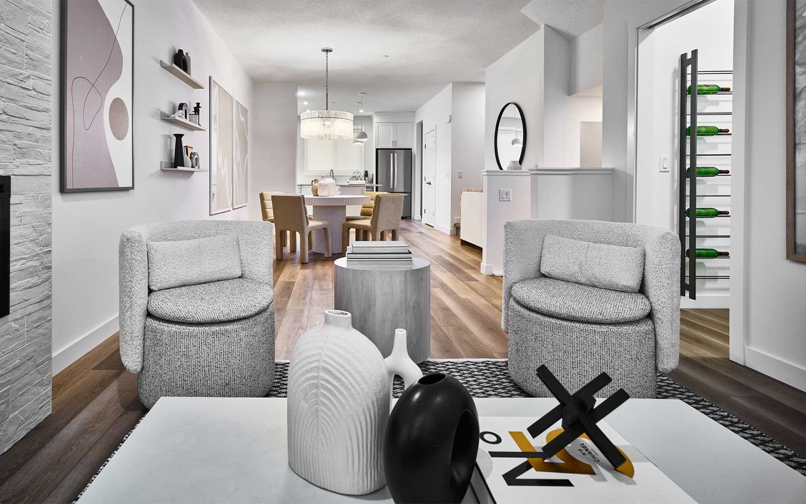 A photo of the great room in the Alder duplex model by Brookfield Residential