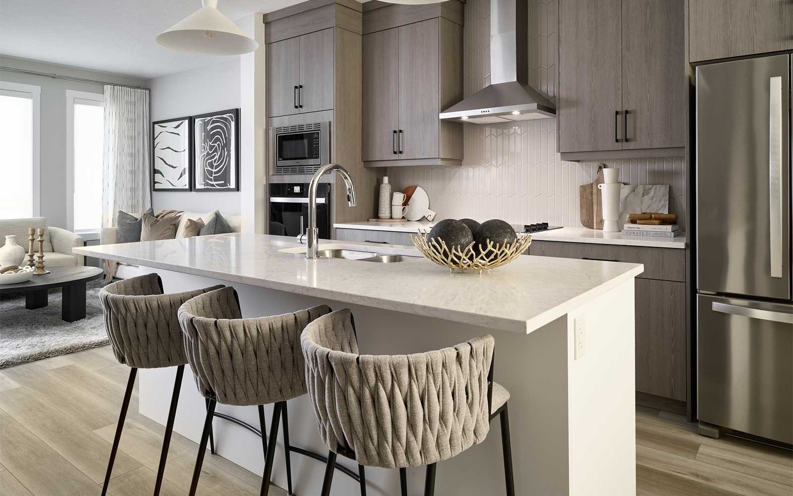 A photo of the kitchen of the Sequoia show home in Calgary by Brookfield Residential