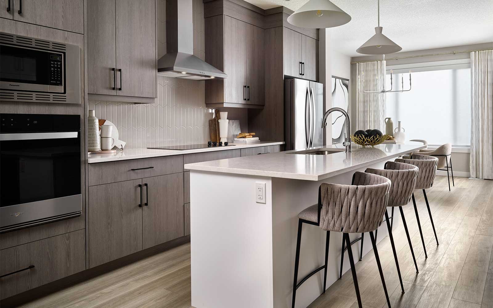 A photo of the kitchen of the Sequoia show home in Calgary by Brookfield Residential