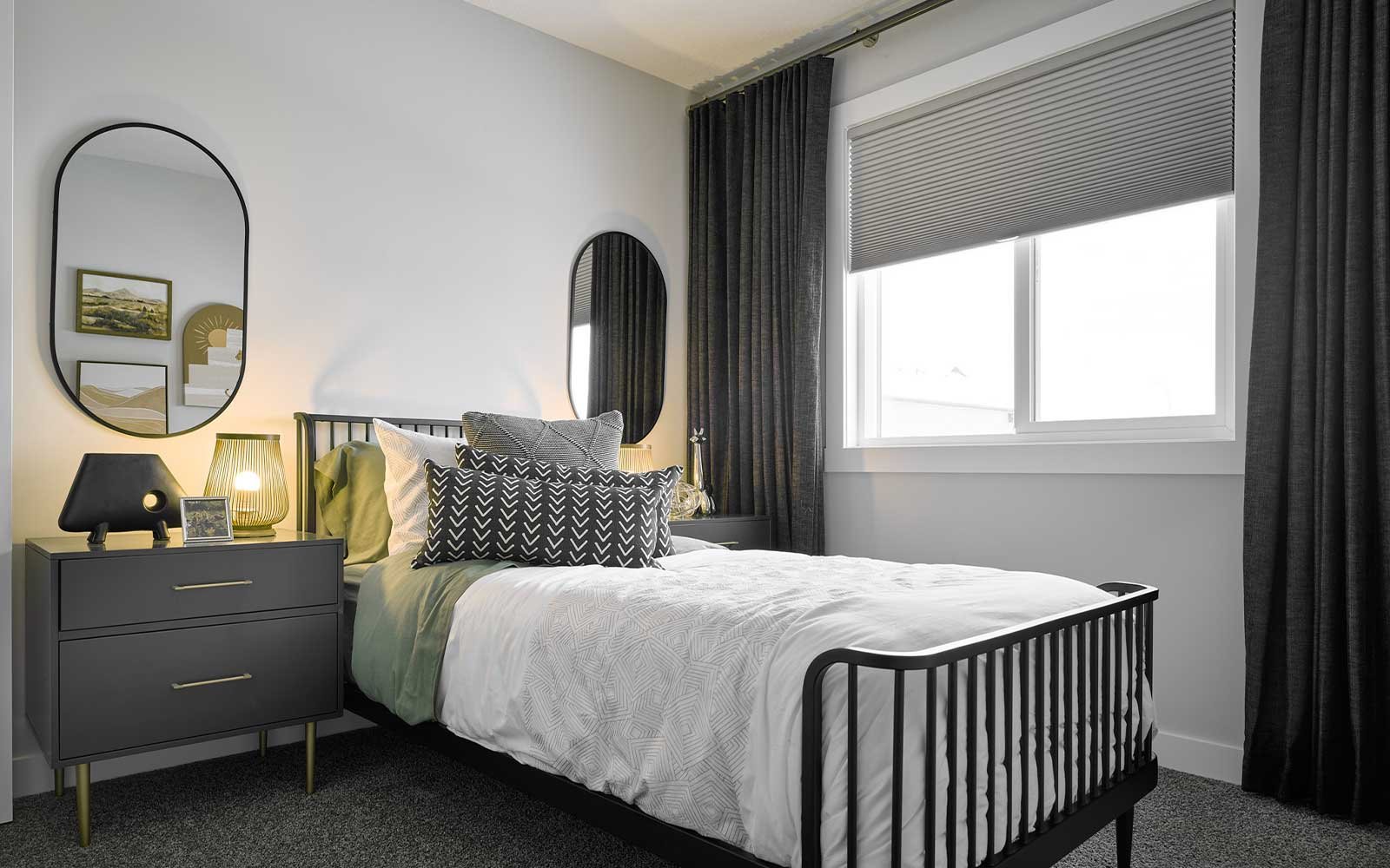 A photo of the bedroom of the Wicklow show home in Calgary by Brookfield Residential