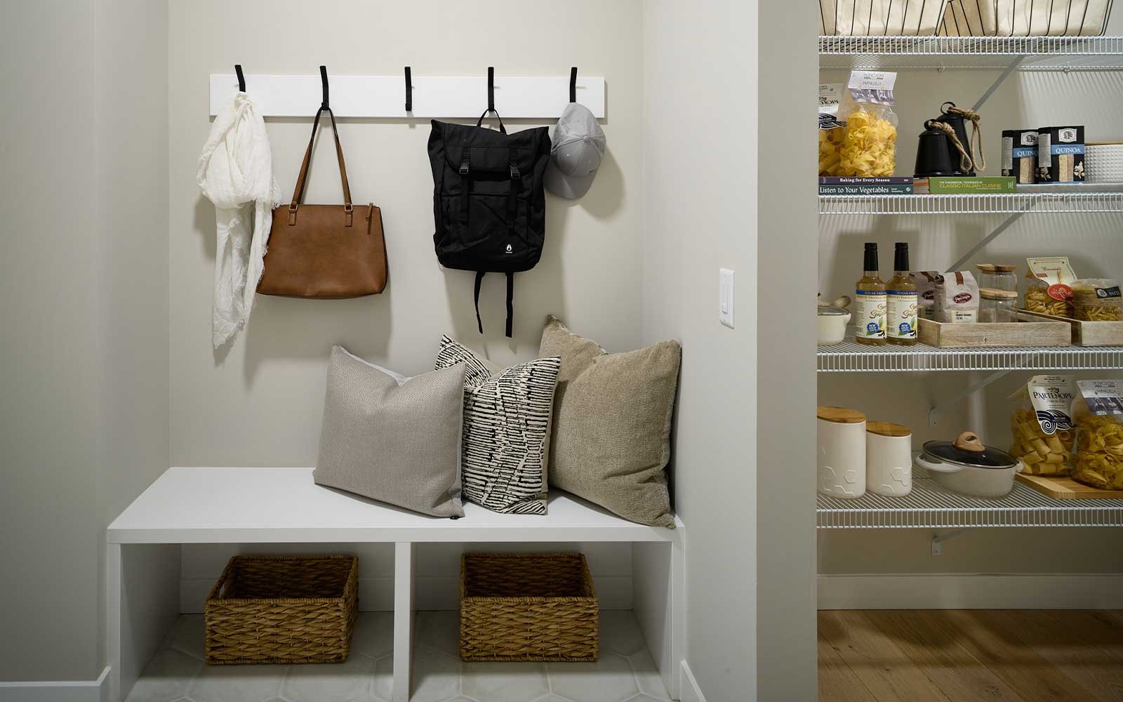 A photo of the mud room in the Purcell 26 show home in Calgary by Brookfield Residential