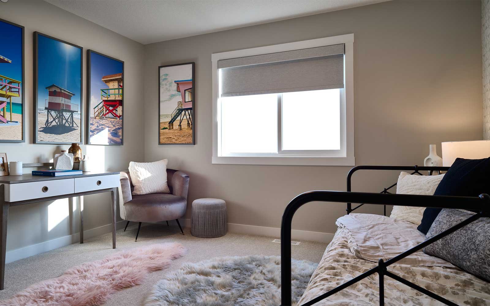 A photo of the secondary bedroom in the Purcell 26 show home in Calgary by Brookfield Residential