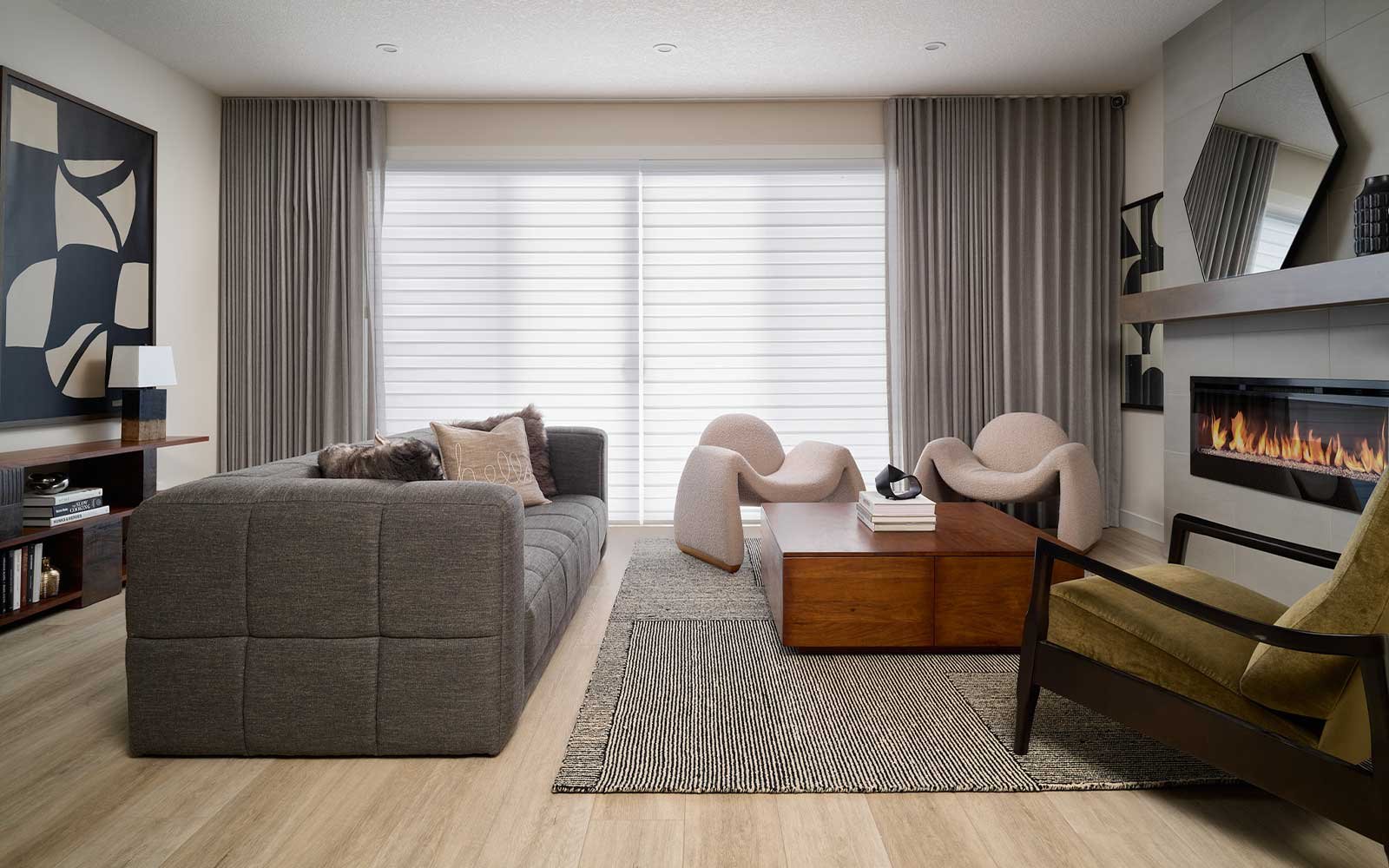 A photo of the great room of the Carlisle 2 show home in Calgary by Brookfield Residential