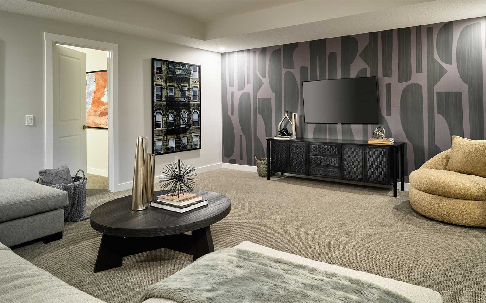 A photo of the basement of the York model show home in Calgary by Brookfield Residential
