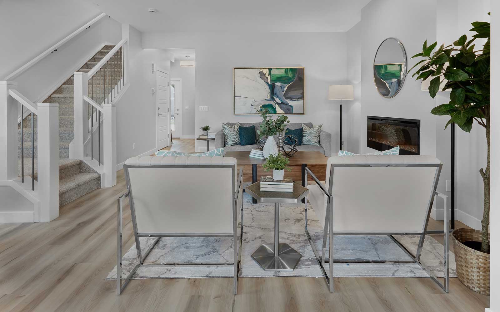 A photo of the great room of the Birch duplex model by Brookfield Residential