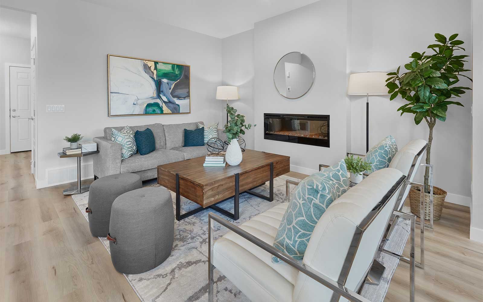 A photo of the great room of the Birch duplex model by Brookfield Residential