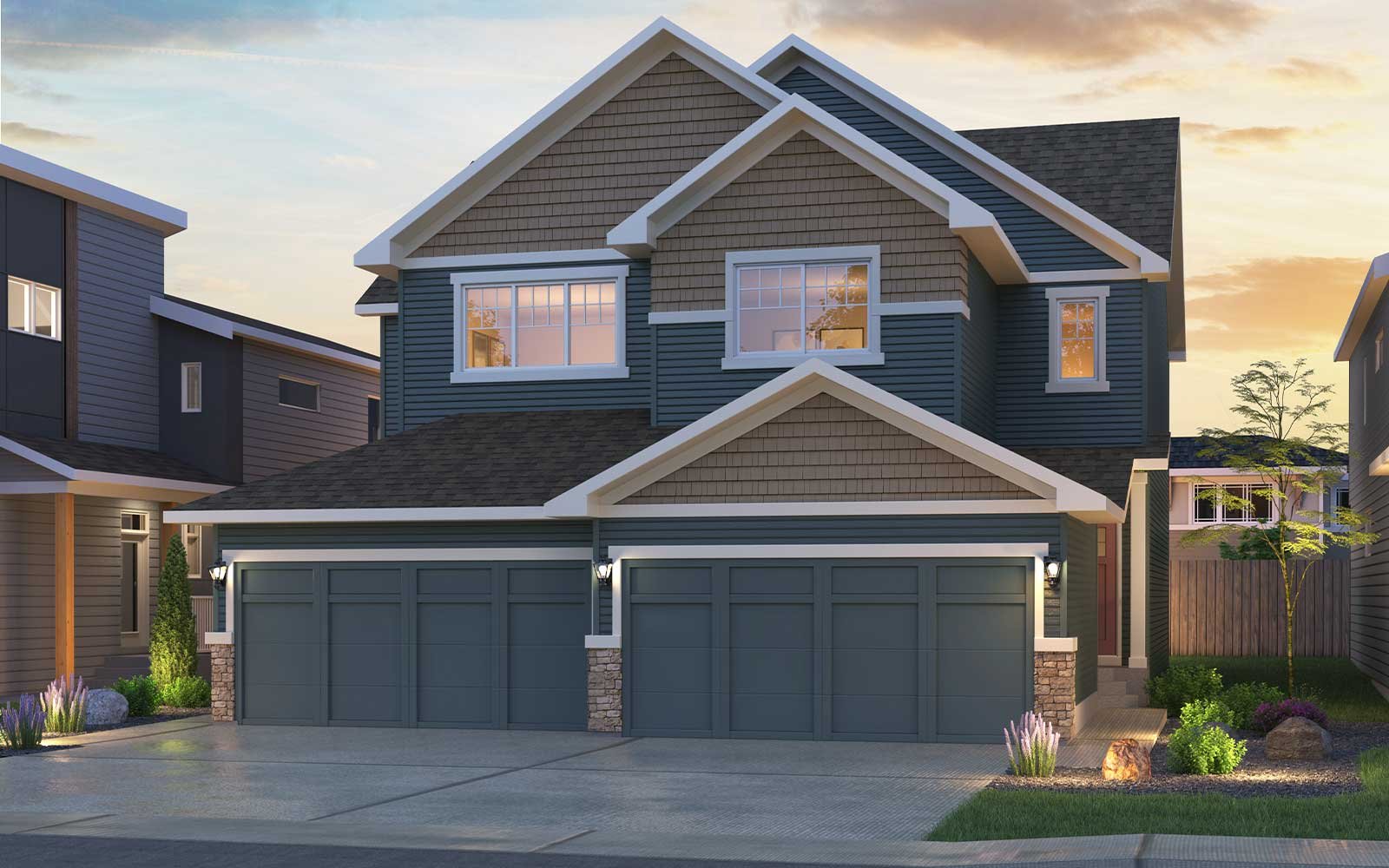 An exterior rendering of the Heritage style of the Birch model by Brookfield Residential