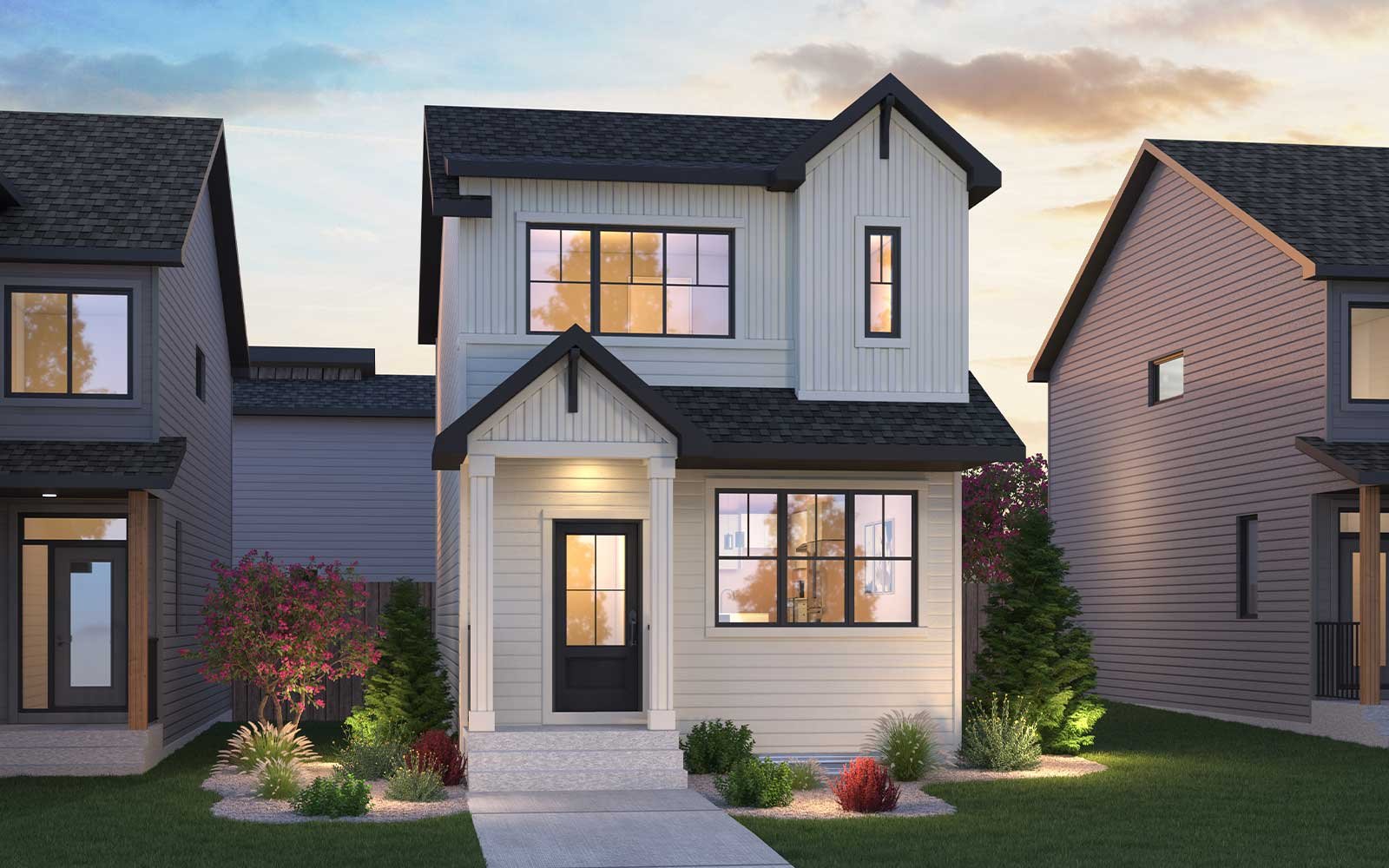 A rendering of the Farmhouse style of the Marlow model by Brookfield Residential