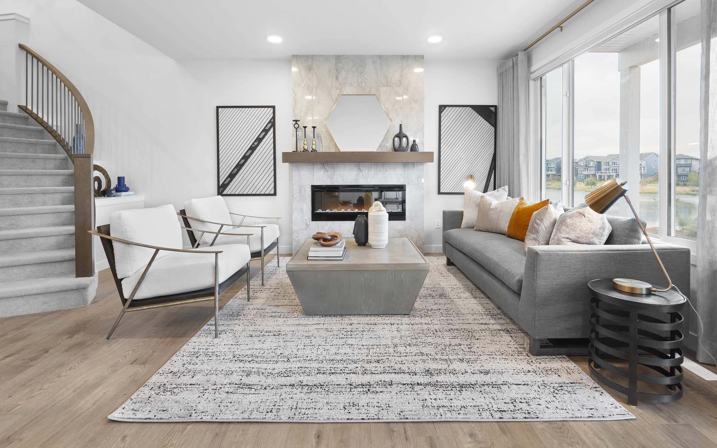 A living room in The Robson in The Orchards by Brookfield Residential in Edmonton Alberta.