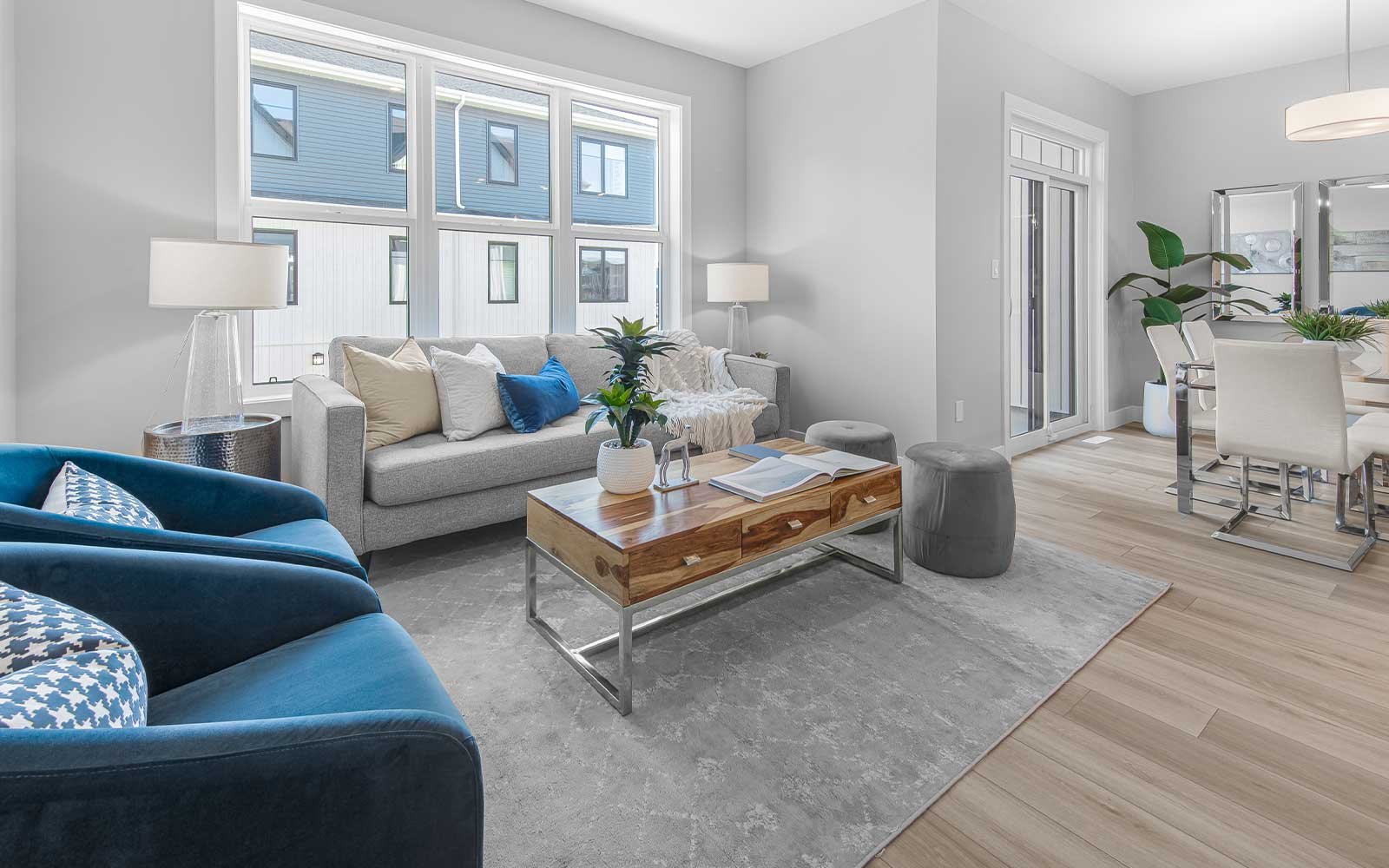 A photo of the great room in the Davis show home at The Everly in Edmonton