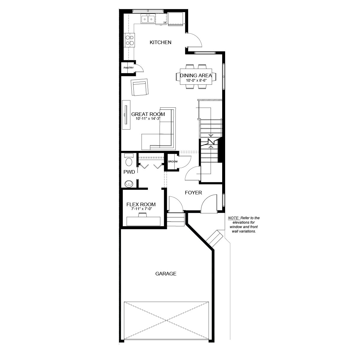 A blackline drawing of the Birch floorplan in Edmonton by Brookfield Residential