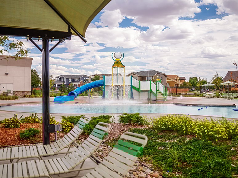 Splash pad at Brighton Crossings in Colorado
