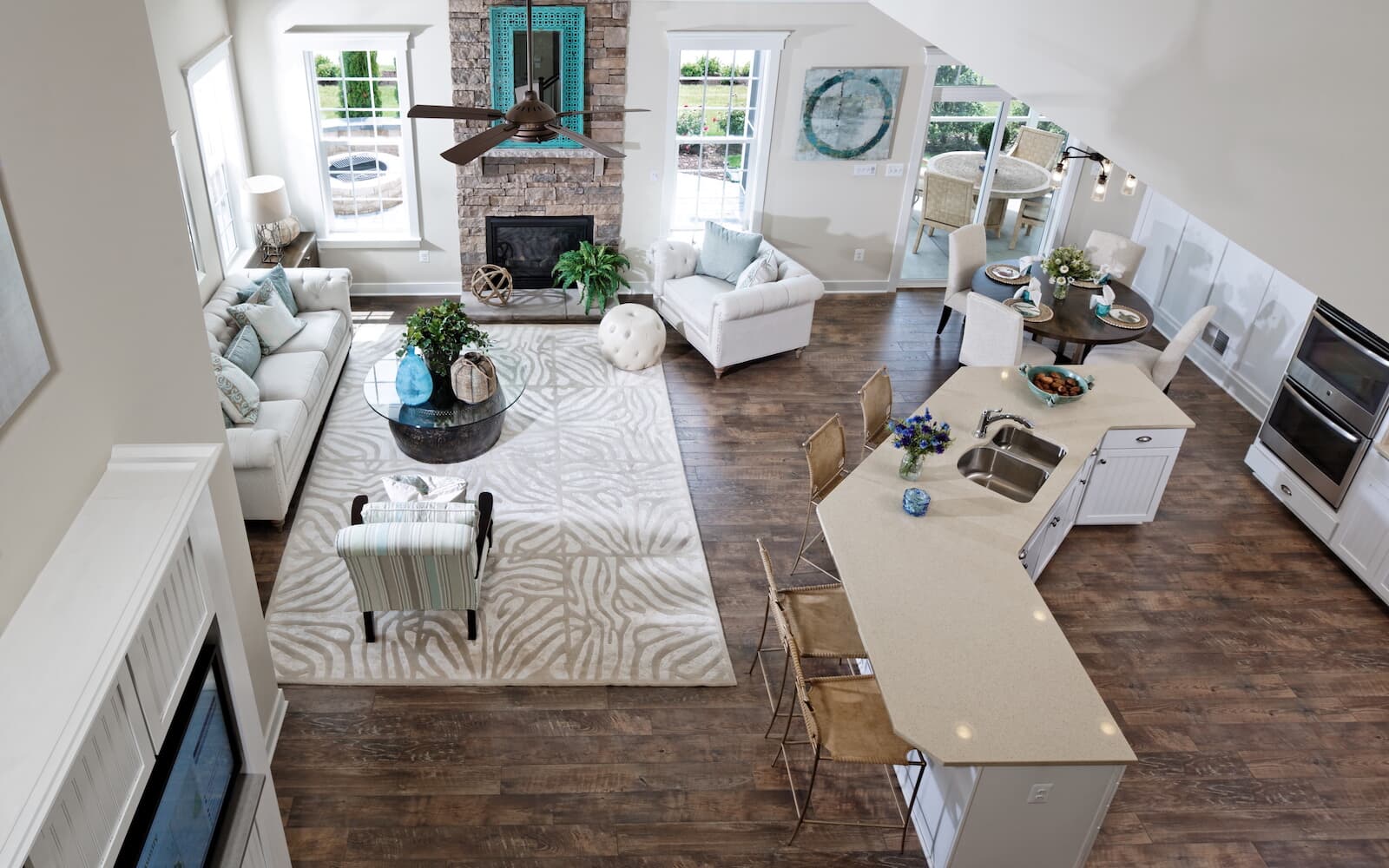 Pearson aerial image of kitchen and family room at Heritage Shores an active adult community in Bridgeville DE 