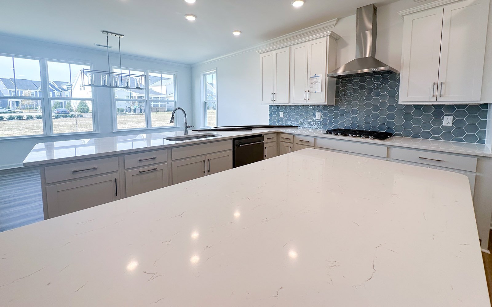 The kitchen island of the Sterling on homesite 2435 at Wendell Falls.