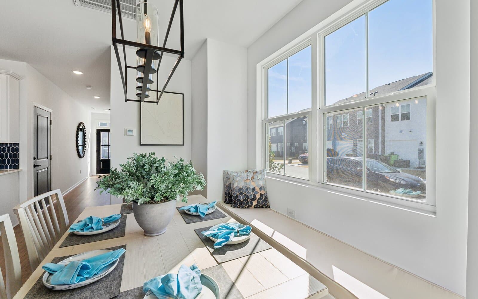 The dining room of the Morgan townhome model by Brookfield Residential at Wendell Falls.