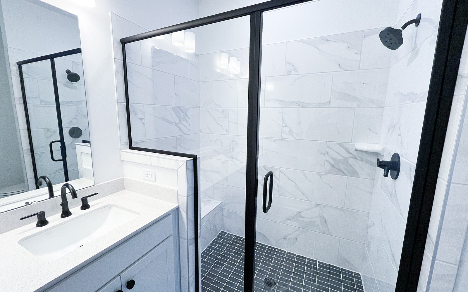 The primary bathroom of the Lennox on homesite 2561 at Wendell Falls.