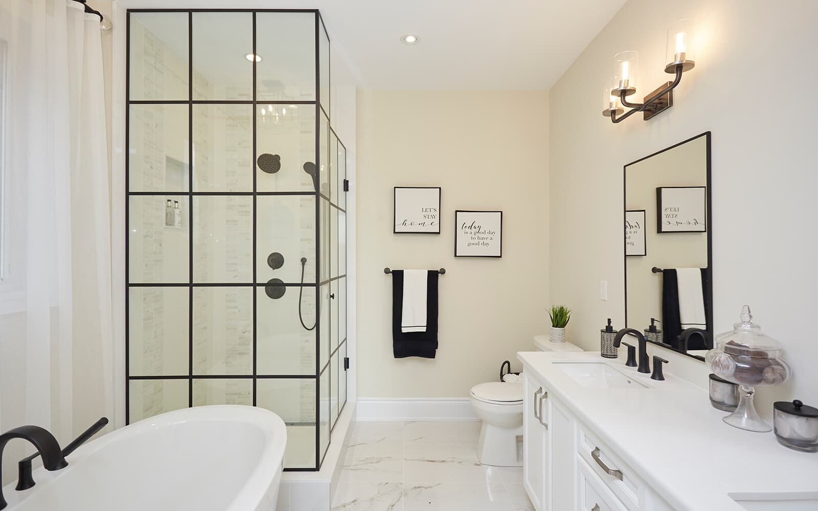 Primary Ensuite in the Braydon Model Home at Heartland in Baxter, Ontario.