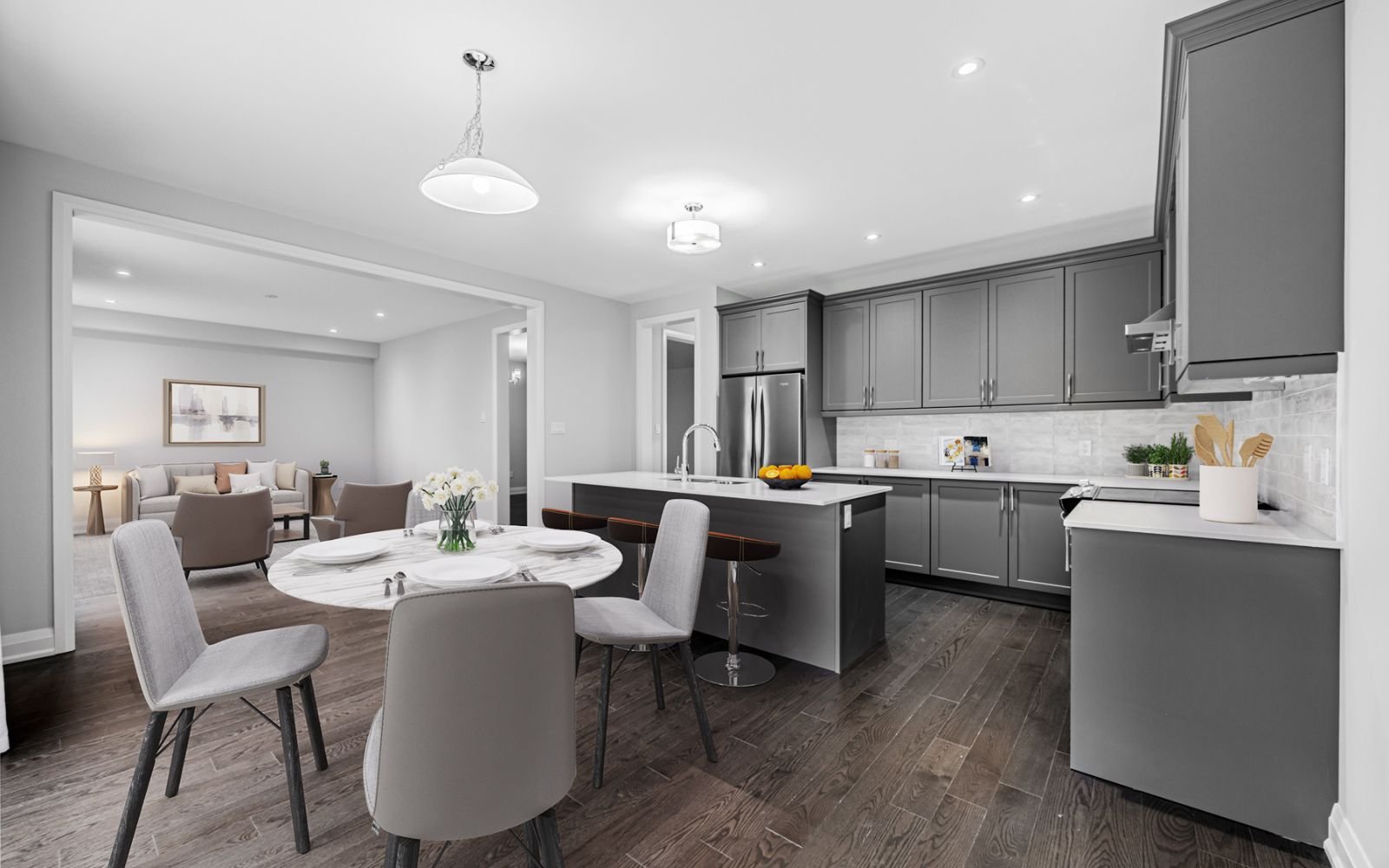Virtually staged photo of the kitchen and breakfast room at Lot 112 at Midhurst Valley