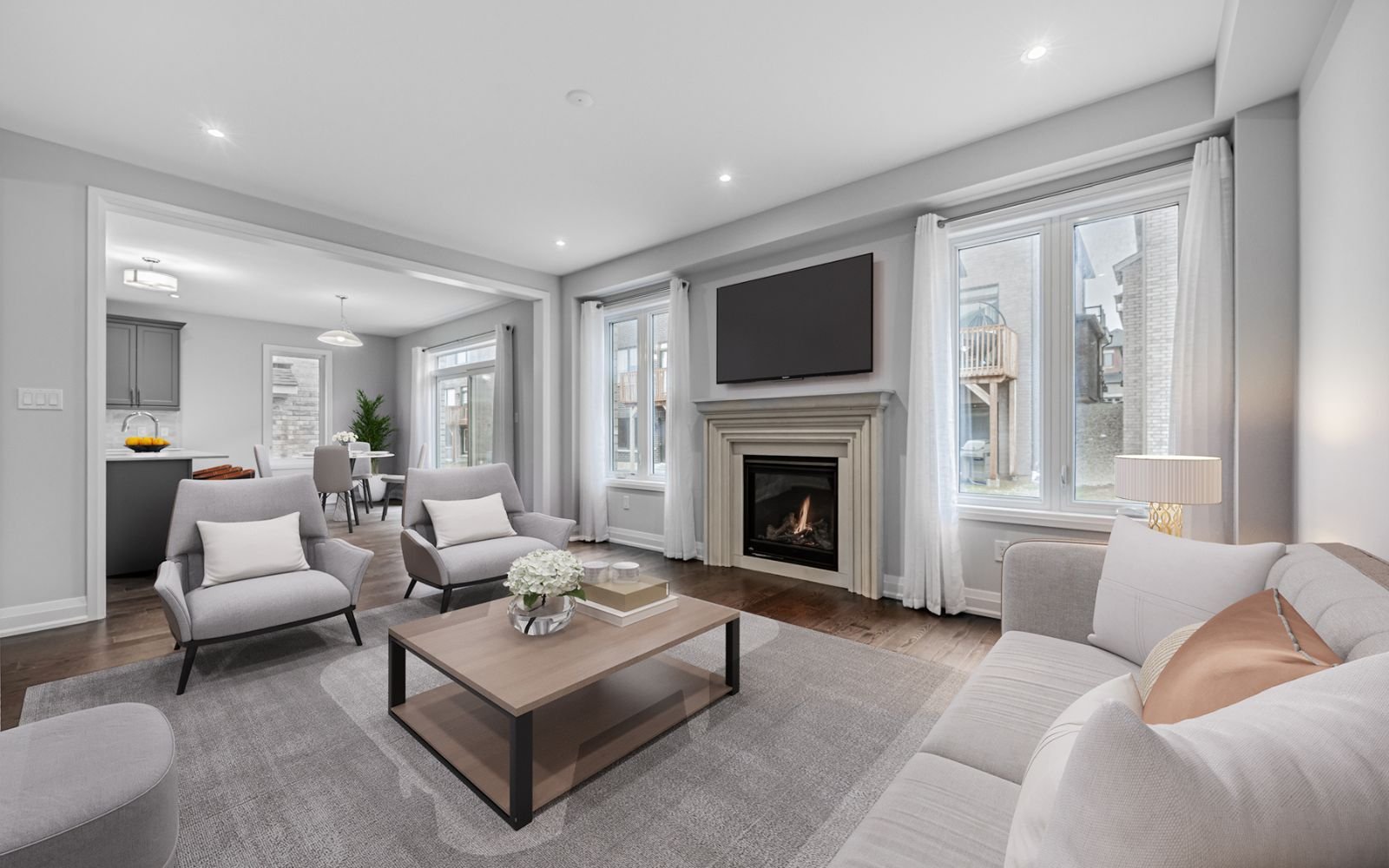 Virtually staged photo of the Family Room at Lot 112 at Midhurst Valley