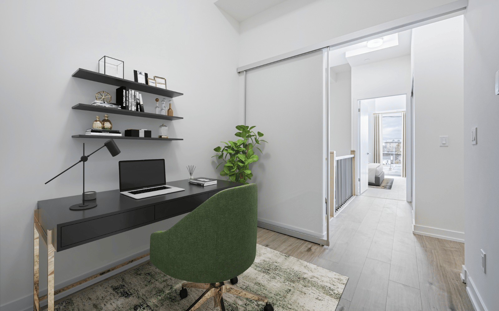 Virtually staged photo of the den in Suite 101 at Station No. 3 in Whitby, ON