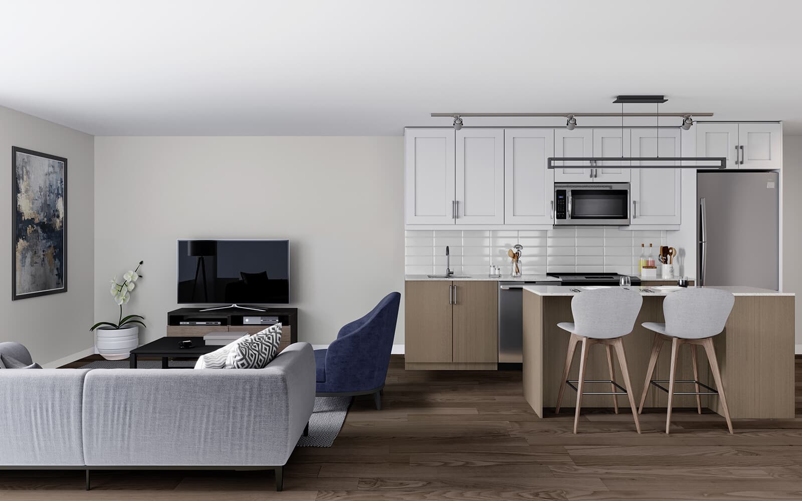 Interior Rendering of the Trent Suite Design at Station No. 3 in Whitby, Ontario.