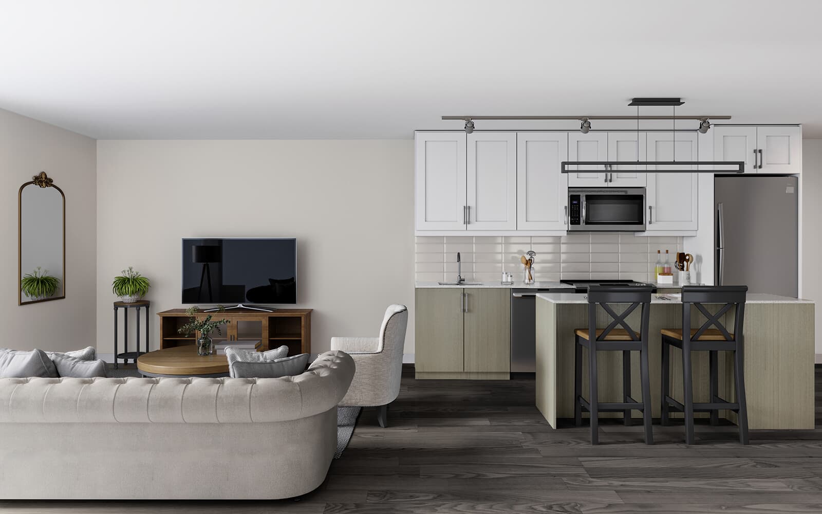 Interior Rendering of the Trent Suite Design at Station No. 3 in Whitby, Ontario.