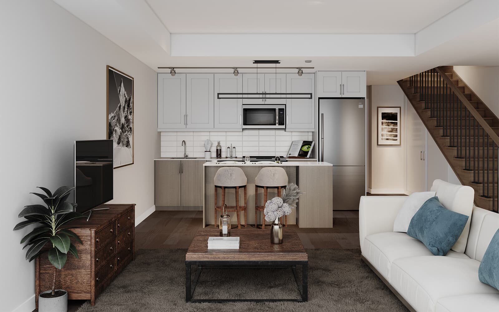 Interior Rendering of the King Suite Design at Station No. 3 in Whitby, Ontario.